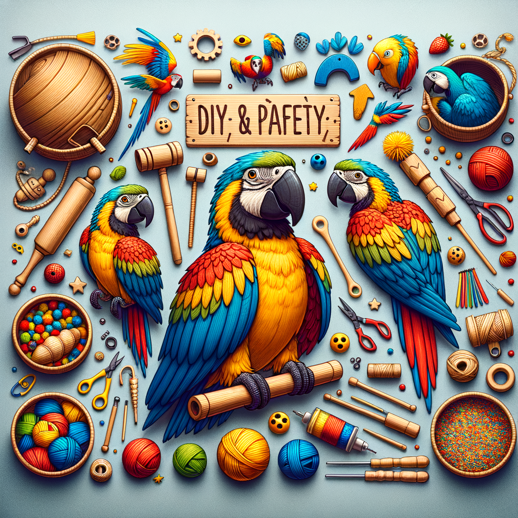 Colorful assortment of DIY Macaw Toys, Homemade Macaw Toys, and Safe Bird Toys, illustrating fun and safe enrichment options for Macaws and other parrots.