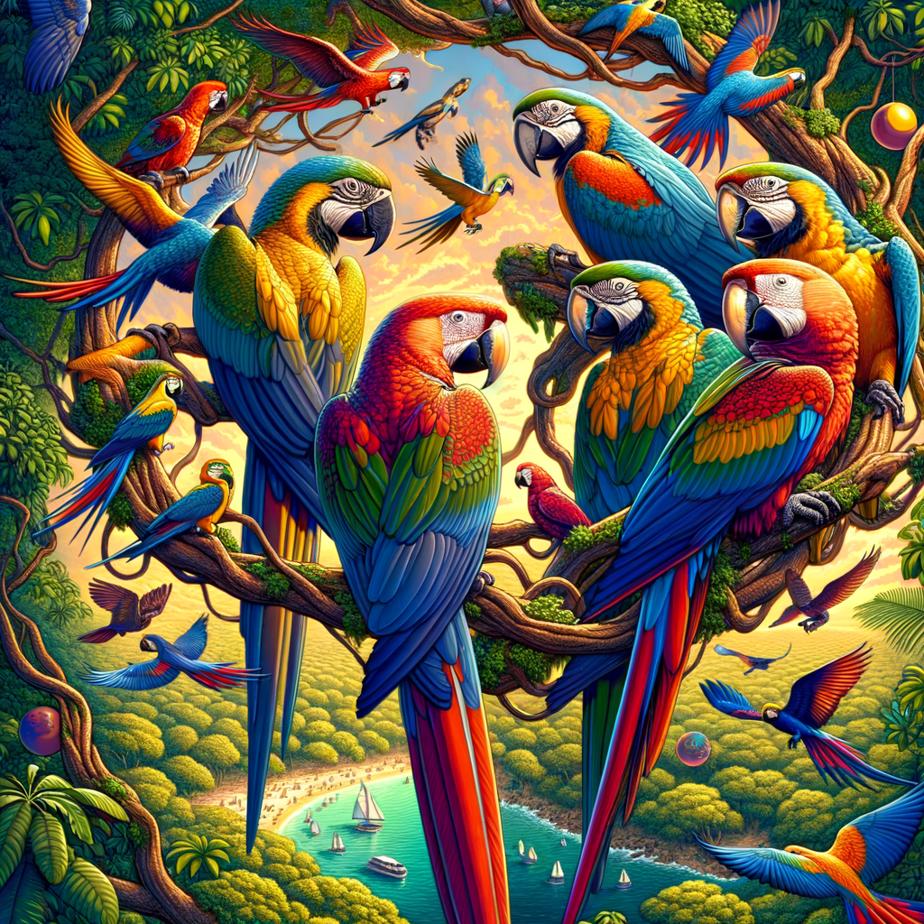 Vibrant Macaw species perched in a tropical rainforest, illustrating the future challenges in Macaw conservation and opportunities for their preservation.