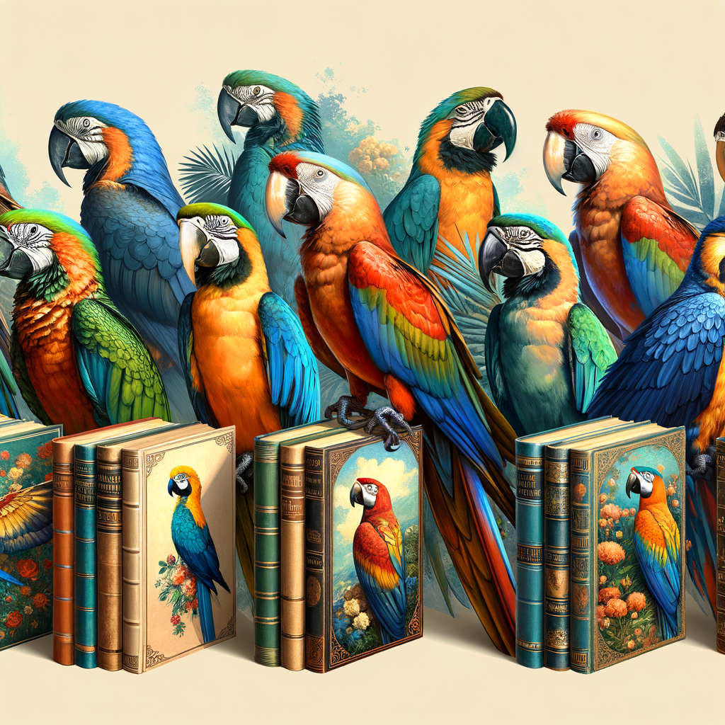 Artistic interpretations of various Macaw species in literature and art, showcasing Macaw inspirations and the fusion of Macaw art and literature.