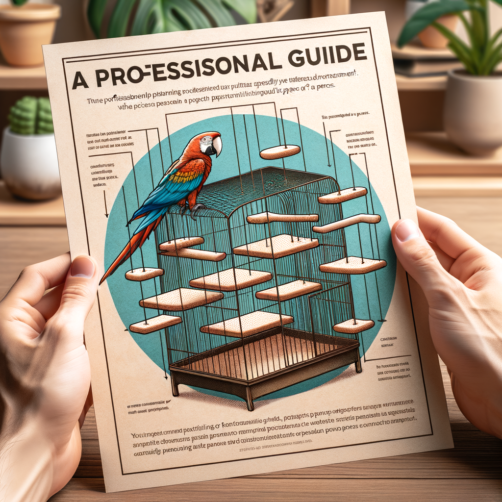 Professional guide illustrating optimal macaw perch positioning in a macaw cage setup, highlighting ideal perch types for creating a comfortable macaw habitat and providing a perch placement guide for macaw comfort care.