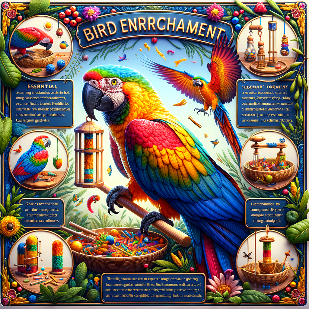 Macaw engaging with colorful foraging toys, showcasing bird foraging activities, stimulating bird instincts, and demonstrating macaw natural behavior for bird enrichment ideas and macaw care tips.