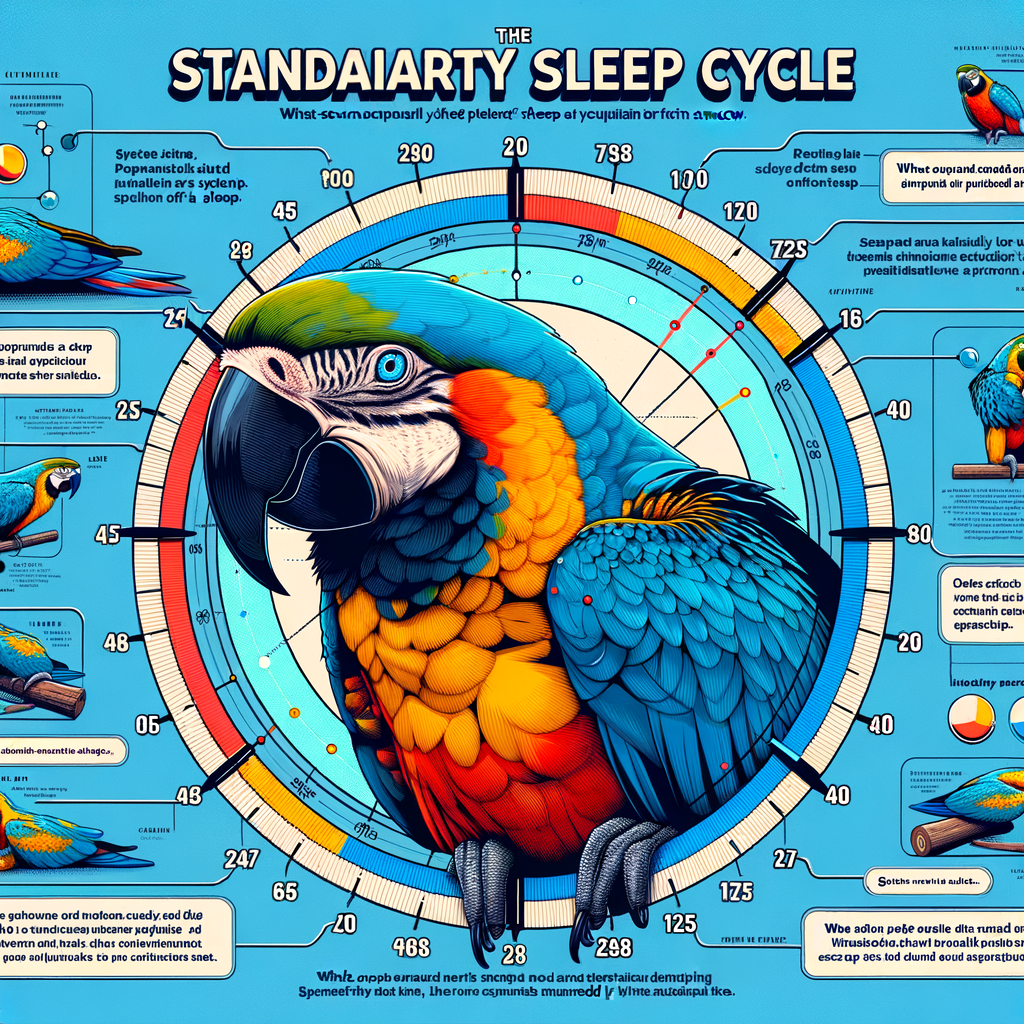 Infographic detailing Macaw sleep cycle, habits, behavior, and requirements, including a timeline of a typical Macaw sleep schedule and visual representations of Macaw sleep patterns for understanding Macaw sleep time.