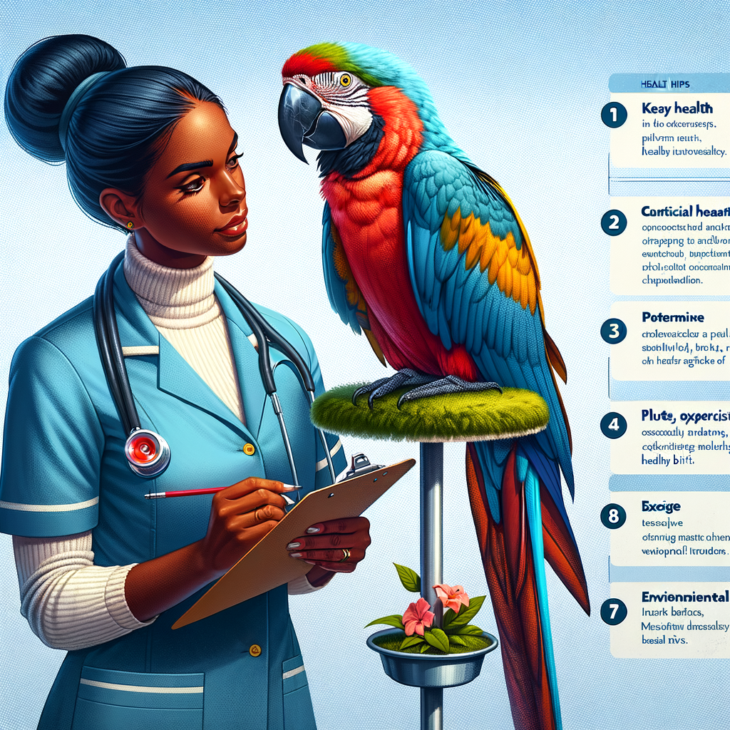 Veterinarian performing a Macaw health check, showcasing healthy bird signs and Macaw care tips for optimal Macaw wellness and bird health indicators.