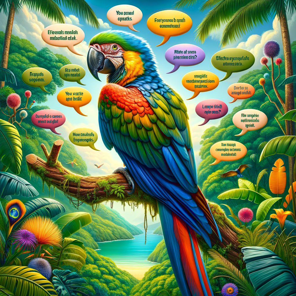 Common Macaw perched on a branch with speech bubbles debunking myths and misconceptions, set against a lush tropical forest.